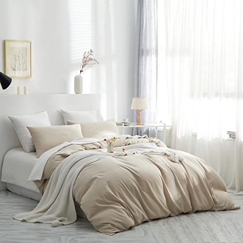 Lanqinglv Bettwäsche 135x200cm 2teilig Beige Uni Einfarbig Bettbezug Deckenbezug 135x200cm mit Reißverschluss und Kissenbezug 80x80cm aus Renforce Microfaser
