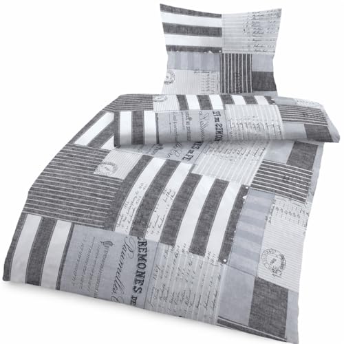 Soma Biber Bettwäsche 2 teilig Bettbezug 135 x 200 cm Kopfkissenbezug 80 x 80 cm Karo anthrazit