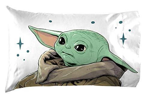 Star Wars The Mandalorian Curious Child 1 Pack Kissenbezug – doppelseitige Kinder-Bettwäsche – Mit The Child Baby Yoda (offizielles Star Wars-Produkt)