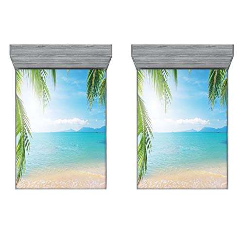 ABAKUHAUS Tropisch 2er-Satz Spannbetttuch, Surf Reisen Thailand, Soft Dekorativer Stoff Bettwäsche Rund-um Elastischer Gummizug, 180 cm x 200 cm, Sand Braun Türkis