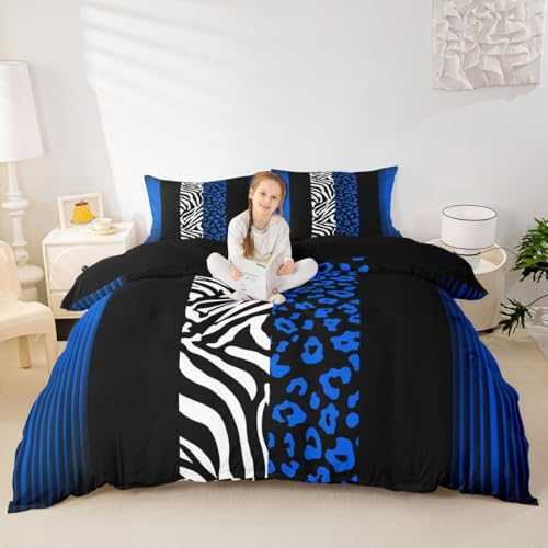 Manfei Leopard Zebra Bettdecke Abdeckung M Größe,Ombre Blau Schwarz Bettwäsche Bettwäsche Set Kinder Teenager Frau Zimmer Dekor,Gepard Wildtier Decken Abdeckung, 1 Kissenbezug