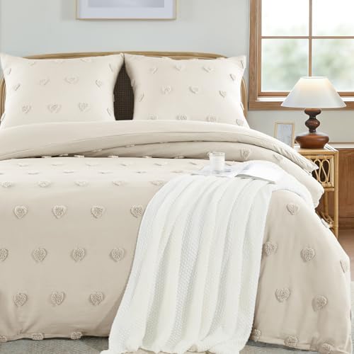 CELESTA Bettwäsche 200x200 Beige Harzen Getuftet 3teilig - 1 * 200x200cm Bettwäsche, 2 * 80x80cm Kissenbezug, Oeko-TEX Mikrofaser Aesthetic Bettwäsche Set Reißverschlussarten