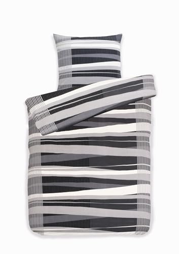 JACK Biber Bettwäsche 2 TLG. 135x200cm Zebra Geometrie Schwarz Weiß Grau