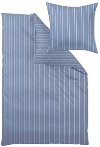 Curt Bauer Mako-Brokat-Damast Bettwäsche-Garnitur Dessin 9035 Belluno Farbe mattblau-0203 Größe 155x220+80x80cm