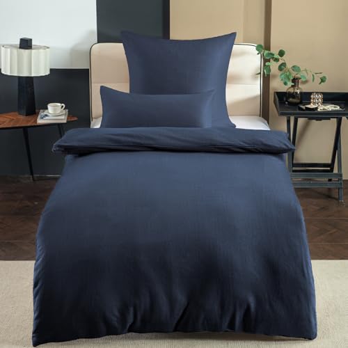 Nesture Winter Warme Thermo Fleece Bettwäsche 155x220, Kuschelig weich Bettwäsche Sets 2 teilig, 1 Bettbezug 155x220cm flauschig + 1 Kissenbezug 80x80 mit Reißverschluss, Blau