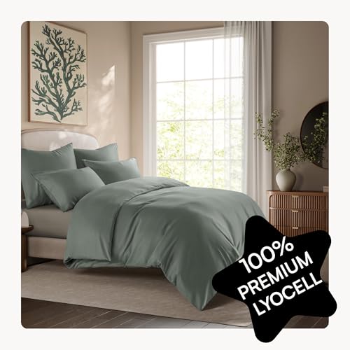 Seralino Lyocell Bettwäsche 155x220 Grün + 80x80 cm | 100% Lyocell | besonders weiche hochwertig | Reißverschluss | Oeko-Tex | Eukalyptus Bettwäsche | Atmungsaktiv gegen Schweiß