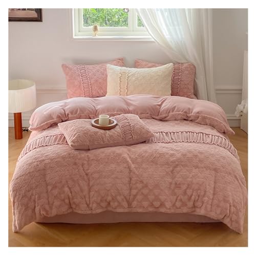 Bettdecken-Set aus Milchsamt, vierteiliges Set, warmes, Flauschiges Bettwäsche-Set, Plüsch-Bettbezug-Set, einfaches, weiches Set, Bettdecken-Sets (Pink, Queen-Size)