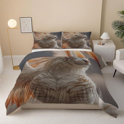 Generisch Tigertier Bettwäsche Set, Fantasy Tiger Bettbezug Set Wendebettwäsche 200x200 cm, Fantasietiere Mikrofaser 3 Teilig mit 2 Kissenbezügen, Weich Fantasietier Mal Bettbezug