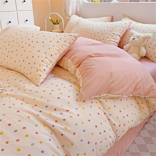 ZBOOM Rosa Punkte Bettwäsche 135x200cm Zweiteilig Mädchen Bettwäsche Bunt Dots Muster Bettbezug Damen Microfaser WendeBettwäsche Weiß Hellrosa mit Reißverschluss und Kissenbezug 80x80