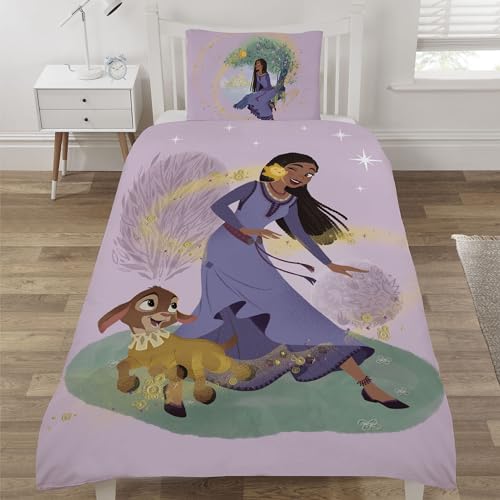 Coco Moon Disney Wish Fairy Tale Wende-Bettwäsche-Set für Einzelbett, Disney's Wish-Bettwäsche-Set beinhaltet Einzelbettdecke und Kissen, Jungen und Mädchen