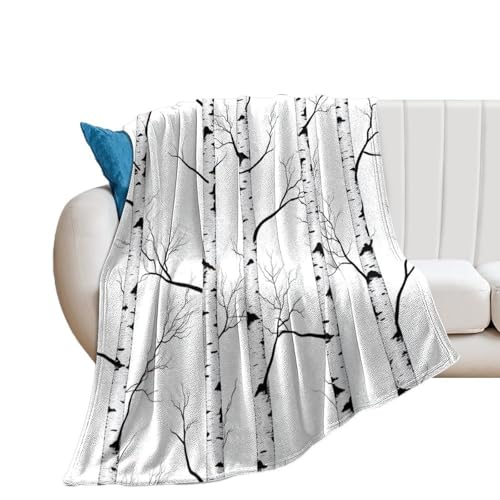 SMAZDFXX Landhaus-Birkenbaum-Decke n, weiche, gemütliche Bettwäsche, Vintage-Weiß-Birkenbaum- Muster, Decken, Überwurf, superweich, für Schlafzimmer und Sofa, 30 x 40 cm