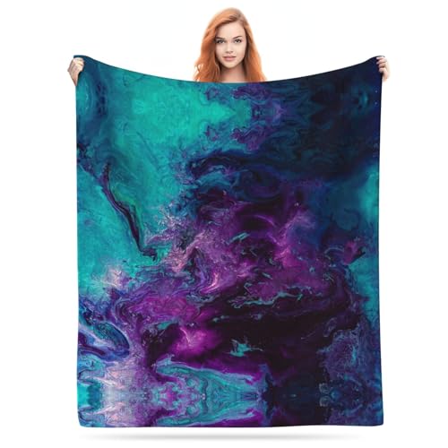 Yaxinduobao Flanell-Fleecedecke, leicht, gemütlich, weich, für Couch, Sofa, für Zuhause, Bettwäsche, Wohnzimmer, Reisen, Camping, 50 x 40 cm, Violett / Blaugrün / Türkis