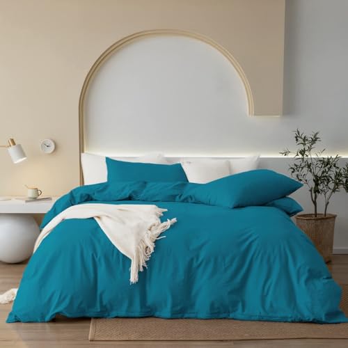 Gezu Bettwäsche 135x200cm Baumwolle Petrol Blau 2 Teilig Baumwolle Einzelbett Uni Bettwäsche Set Weiche ÖkoTex Zertifiziert für Allergiker und Kissenbezüge 80x80cm mit Reissverschluss