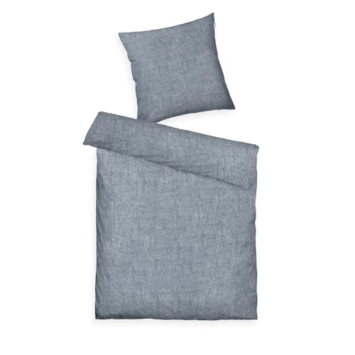 TOM TAILOR Melange-Bettwäsche, 80x80 cm + 135x200 cm, 40% Baumwolle/ 25% Viskose / 35% Polyester, Mit Stehsaum und Markenreißverschluss, WOVEN MELANGE Blau (Soft Navy)