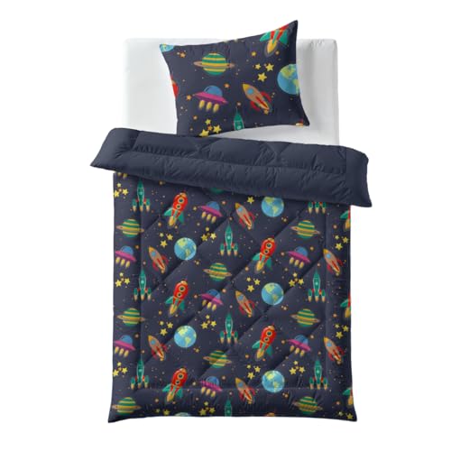 Zelesta Kiddybed kinderbettwäsche 135x200 4 Jahreszeiten - Bettwäsche winterdecke und Sommer-Bettdecke - Waschbare kinderdecke ohne Bezug - Kinderbettdecke mit Muster (Space Dream)