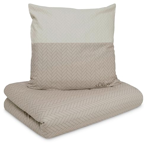 s.Oliver Bettwäsche 135x200 cm - 100% Baumwolle, anschmiegsam & weich, Reißverschluss, Satinbettwäsche beige