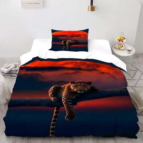 TiTCiveR Leopard Rote Sonne Bettwäsche Set 2-teilig Animal Themes Wildlife Mit Kissenbezug Betten Für Jungen Und Mädchen,Kinder Single?135x200cm? TiTCiveR Leopard Rote Sonne Bettwäsche Set 2-teilig Animal Themes Wildlife Mit Kissenbezug Betten Für Jungen Und Mädchen,Kinder Single?135x200cm?
