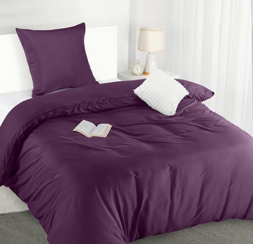 Utopia Bedding Bettwäsche 135x200 Set - Mikrofaser Bettbezug 135x200 cm + 1 Kissenbezug 80x80 cm - Lila