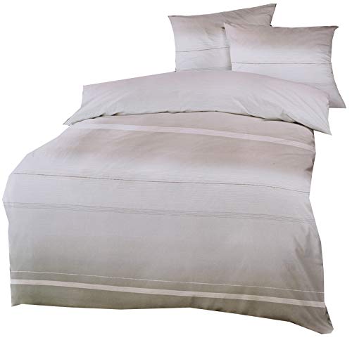 Bettwäsche Set 155 x 220 Creme Rosa gestreift