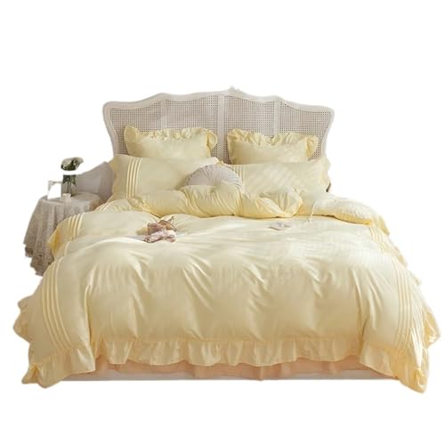ZNJAMN RüSchen-BettwäSche-Set Spitzenrüschen Bettwäsche Set Bettwäsche for Mädchen in voller Größe Quilt Cover Sets Bettwäsche Sets FüR Bett(Yellow-pink,Single 3pcs)