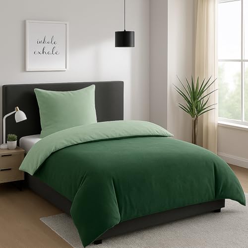heimtexland Teddy Flanell Wende Bettwäsche Set I Winter Bettbezug I kuschelig weich und warm I Kopfkissen 80x80 I Bettdecke 155x220 I Cashmere Touch Geschenkidee Weihnachten Typ751 Salbei