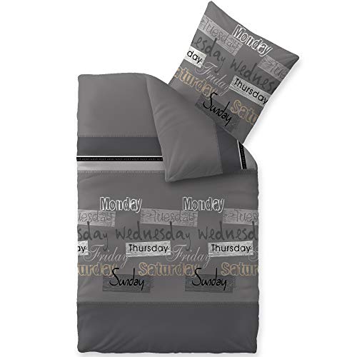 CelinaTex Touchme Biber Bettwäsche 135 x 200 cm 2teilig Baumwolle Bettbezug, Set, Bettgarnitur für Sommer und Winter, ganzjährig, pflegeleicht, Carla grau anthrazit schwarz