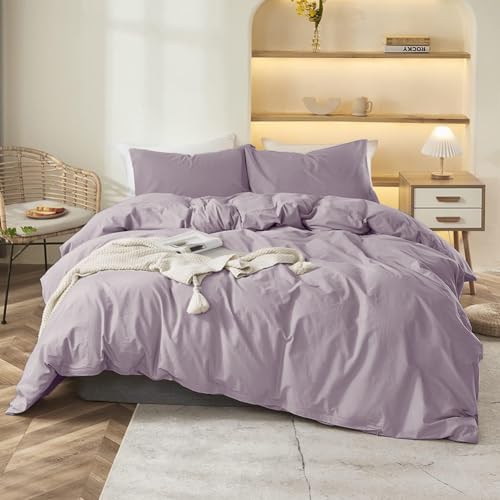Covebett Bettwäsche 220x240 Lila Flieder Uni Einfarbig Renforce Microfaser Bettbezug Set 3 Teilig Violett Unifarben Weich Bügelfrei Doppelbett Deckenbezug Reißverschluss und 2 Kissenbezug 80x80cm
