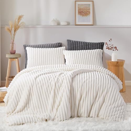 Covebett Plüsch Bettwäsche 135x200 Weiß Creme Uni Winter Warm Shaggy Cashmere Touch Flauschig Plüschbettwäsche Gestreift Felloptik Luxus Wende Bettbezug Reißverschluss und Kissenbezug 80x80 cm Covebett Plüsch Bettwäsche 135x200 Weiß Creme Uni Winter Warm Shaggy Cashmere Touch Flauschig Plüschbettwäsche Gestreift Felloptik Luxus Wende Bettbezug Reißverschluss und Kissenbezug 80x80 cm