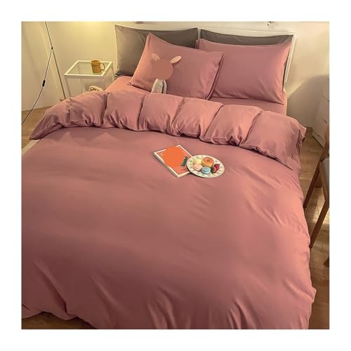 FJIXUO Baumwolle Bettwäsche Set 3-teiliges Set Weiche Bettbezüge Set Bettwäsche Set 1 Bettbezug 2 Kissenbezüge(Pink,150x20 0cm)