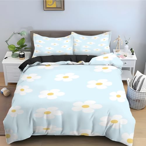 EXSANLIEAY BlüMchen Bettwäsche 135x200 - Blau Wendebettwäsche, Weiche & Atmungsaktiv Microfaser Bettbezug + 2 Kissenbezug 80x80, Angenehme bettwäsche-Sets, 3 Teiligmit Reißverschluss