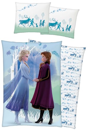 Frozen Kinder-Bettwäsche Die Eiskönigin Believe 135 x 200 + 80 x 80 100% Baumwolle Biber-Flanell-Qualität Anna ELSA Olaf Sven 2 Motive Disney Deutsche Größe