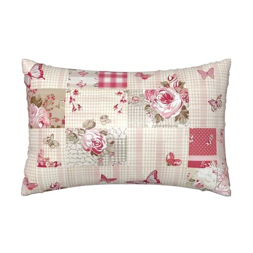 Satin-Kissenbezug, Vintage, Rose, seidige Kissenbezüge für Haar und Haut, mit Reißverschluss, Schmetterlings-Blume, kühlender Kissenbezug für Bettwäsche, Wohnzimmer, Sofa, 50 x 75 cm