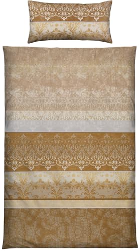 Erwin Müller Bettwäsche, Bettgarnitur, Bettbezug, Wende-Kissenbezug Mako-Satin orientalisch, beige Größe 40x80 cm / 135x200 cm - temperaturausgleichend, mit Reißverschluss