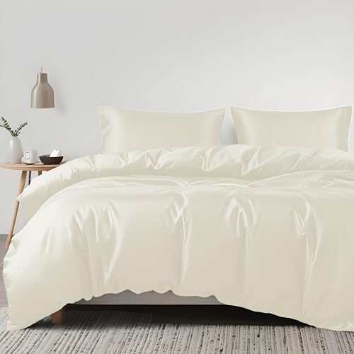 LINENWALAS Bettbezug-Set aus 100 % Eukalyptus-Seide, luxuriöses Tencel-Lyocell-Bettwäsch e-Set, kühlender Bettbezug, weicher als ägyptische Baumwolle, Satin, natürlicher Feuchtigkeitstransport,