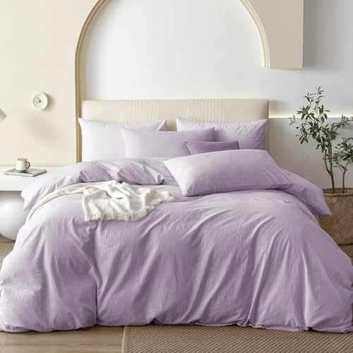 Covebett Bettwäsche Baumwolle 155x220 Lila Flieder Uni Einfarbig Weich Renforce Baumwollbettwäsche Set Ästhetik Unifarben ÖKO-TEX Einzelbett Bettbezug mit Reißverschluss und Kissenbezug 80x80 cm