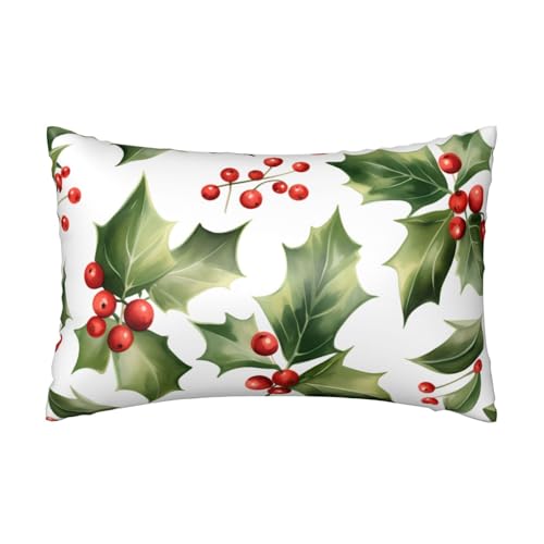 Satin-Kissenbezug, Weihnachten, Stechpalmenblatt, seidige Kissenbezüge für Haar und Haut, mit Reißverschluss, Winterblätter, kühlender Kissenbezug für Bettwäsche, Wohnzimmer, Sofa, 50 x 75 cm