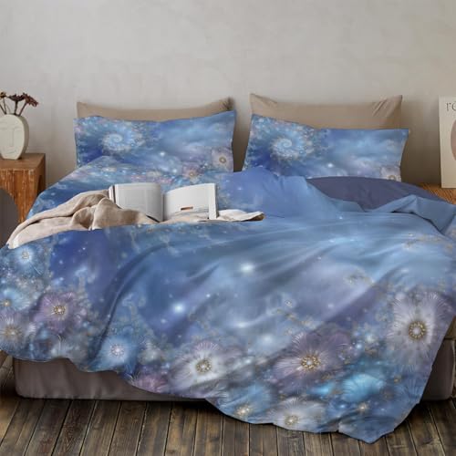 Bettwäsche 260x220cm Winterliches Schneeflockenmuster Bettbezug Set 3 Teilig florales Farbverlaufsmuster Blümchen Blumenmuster Weich Bettwäsche-Sets mit 2 Kissenbezüge 80x80 cm und Reißverschluss