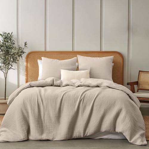 Dreamzie Musselin Bettwäsche 220x240 cm aus 100% Baumwolle – Bettwäsche Set mit 1 Bettbezug und 2 Kissenbezügen 80x80 cm – Oeko-Tex Bettwäsche mit Reißverschluss – Taupe