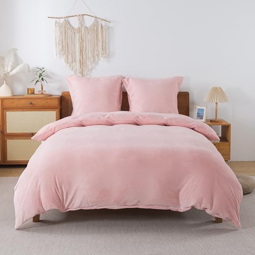 WUMIUER Flauschig Bettwäsche 135x200 cm 2tlg Set Rosa, Winter Biber Warm Bettbezug und 1 Kissenbezug 80x80cm, Kuschelig Weich Cashmere Touch Flanell Fleece Bettdeckenbezug Bettdecke Cover