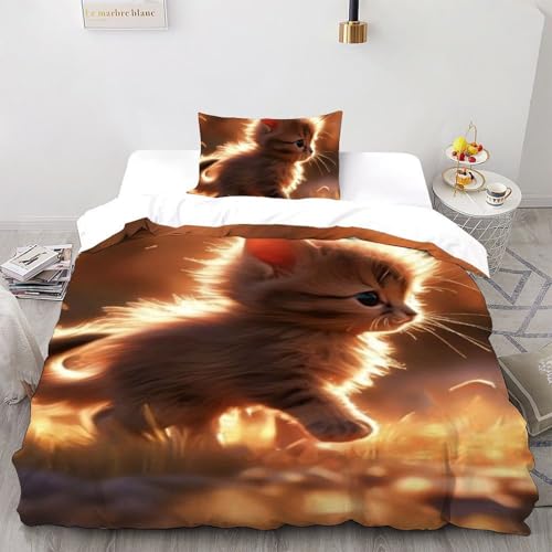 DICVXST 3D Gedruckt Niedliche Katze Bettwäsche Set Jugendliche Kind Band Bettwäsche 2er Set Mikrofaser Kissenbezüge Mit Reißverschluss Single?135x200cm?