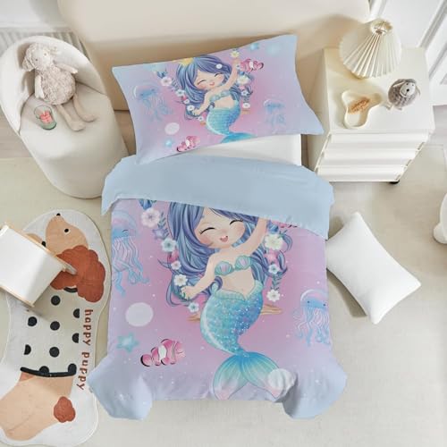 ZTYROLJ Bettwäsche 135x200 für Mädchen Kinder, Microfiber Meerjungfrau Bettwäsche Set, Süßes Cartoon kinderbettwäsche + 80x80 Kissenbezüge