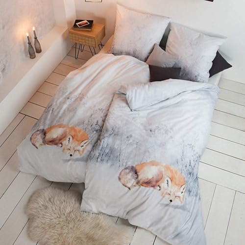 ESTELLA Kuschel Flanell Bettwäsche Set Flausch Bettgarnitur | 100% Baumwolle | 135x200 cm + 80x80 cm | Design 01