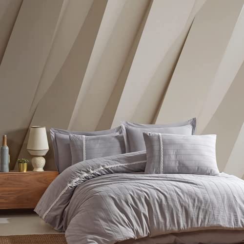 ?aheser Jasmin Natural-Washed-Look Bettwäsche 200 x 220cm%100 Bio Baumwolle Bettbezug Bettlaken 240 x 260 cm Bettlaken Seidenbettwäsche Bettwäscheset 6 teilig Kissenbezug 70x70 Bettwäsche (Grau)