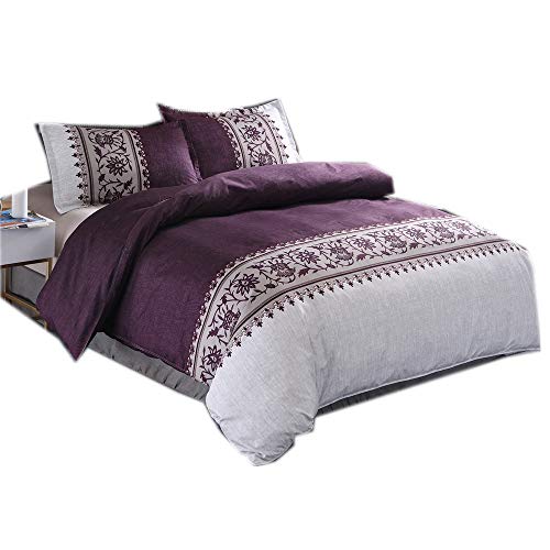 Bettwäsche-Sets, Elegante Leichte Weiche Mikrofaser Hotelbett Schwanzstreifen Digitaldruck Bettbezug-Set Reißverschluss Kissenbezug Schützt Bezüge Bettdecke Bettbezug (Double(200x200cm),Violet t)