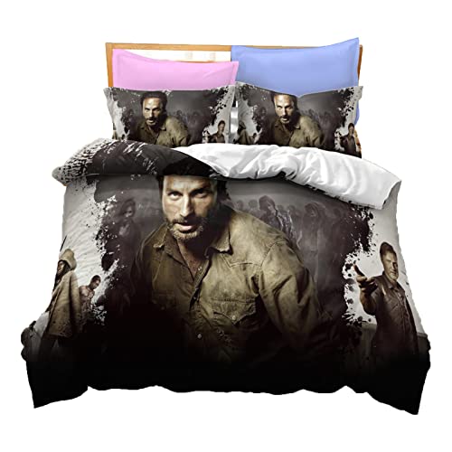 ZUOLAER 3D Horror Drama Bettbezug Set The Walking Dead Bettwäscheset 3 Teilig HD bedruckter Bettbezug mit Reißverschluss 4 Eckbinder