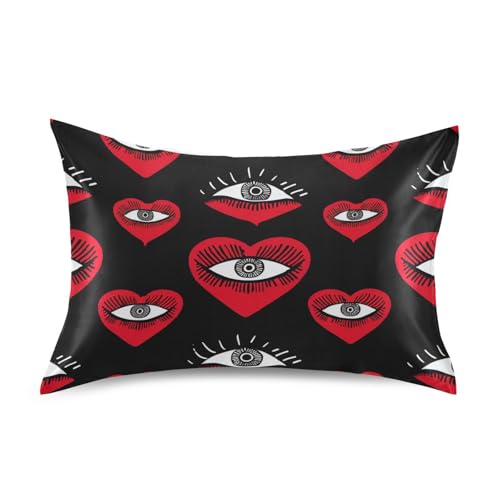 Red Eye Heart Art Black Satin Kissenbezüge Ägyptische Baumwolle Kissenbezüge fundas para almohadas Grandes Standardgröße 50,8 x 66 cm