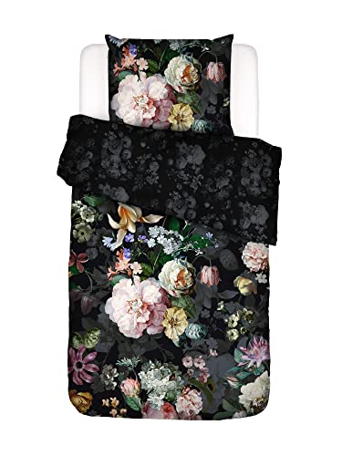 Essenza Bettwäsche Fleur Festive Blooming Black,135x200 + 1x 80x80 cm, 100% Baumwollsatin, Blumen