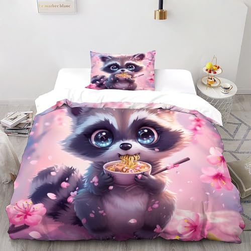 HMELTDIM Pink Panda Bettwäsche-Sets 3 Teilig Bettbezüge Cute Animals Mit Kissenbezügen Betten Set Für Jugendliche Kinder Schlafzimmer Single?135x200cm?
