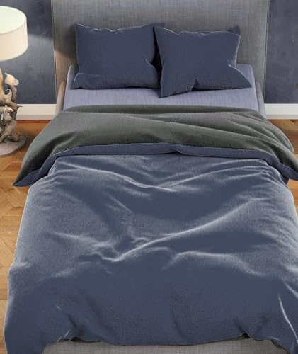 Leonado Vicenti Plüsch Teddy Bettwäsche 155x220 cm Cashmere-Touch 2teilig Garnitur Set Winter extrem warme Einfarbige Uni Garnitur kuschelig weich