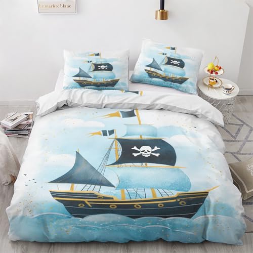 Venivici Winter Bettwäsche 200x220 Nautisch - Kinder Piraten Segelboot Bettbezug 200x220 3 Teilig, Weiche & Angenehme Mikrofaser Bettbezüge & 2 Kissenbezug, Bettwäsche-Sets mit Reißverschluss